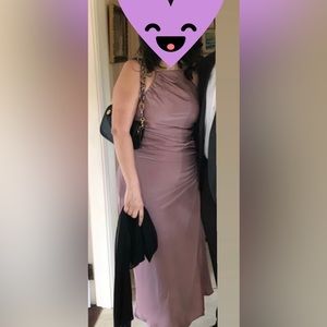 Astr the label Front Slit Halter Satin Midi Dress Mauve XL